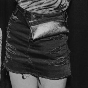 Ripped Black Denim Skirt